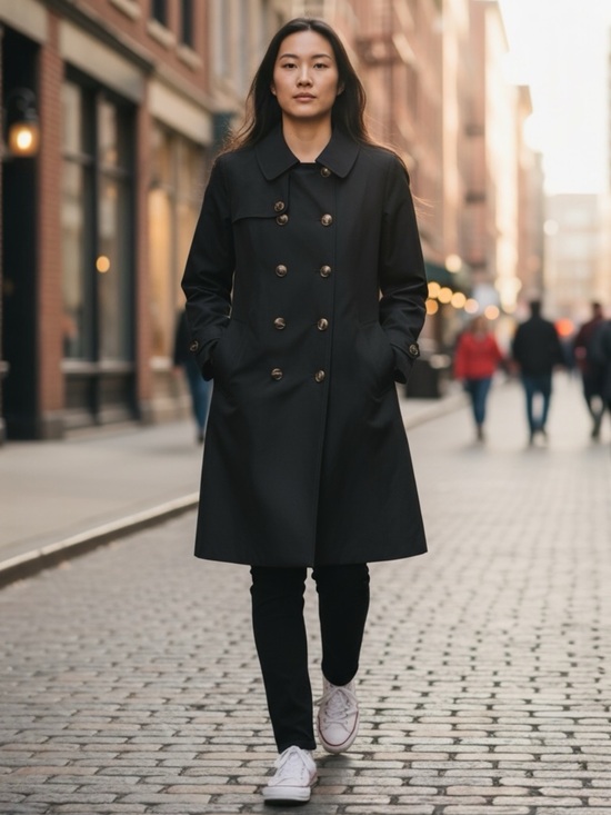 London Fog Jackets & Blazers - LONDON FOG BLACK FULL BUTTON DOWN  LS INTERIOR LINED TRENCH COAT SIZE MEDIUM